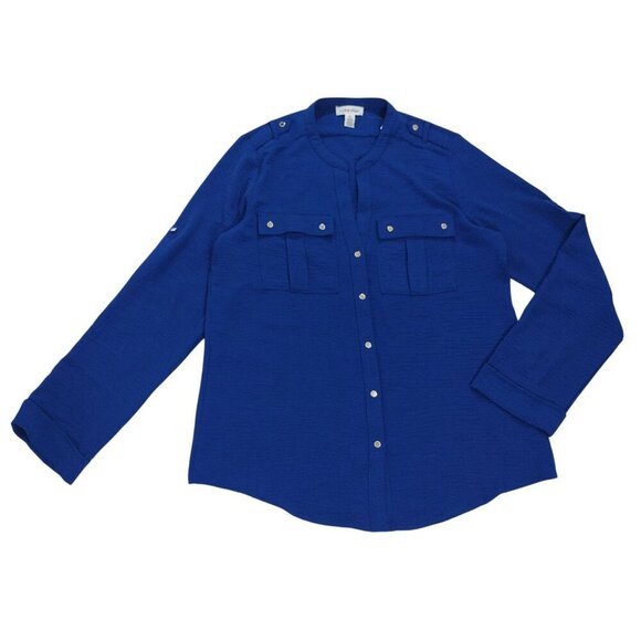 Calvin Klein Womens Royal Blue Long Sleeve Textured Button-Down Blouse M, NWT. - Picture 5 of 7
